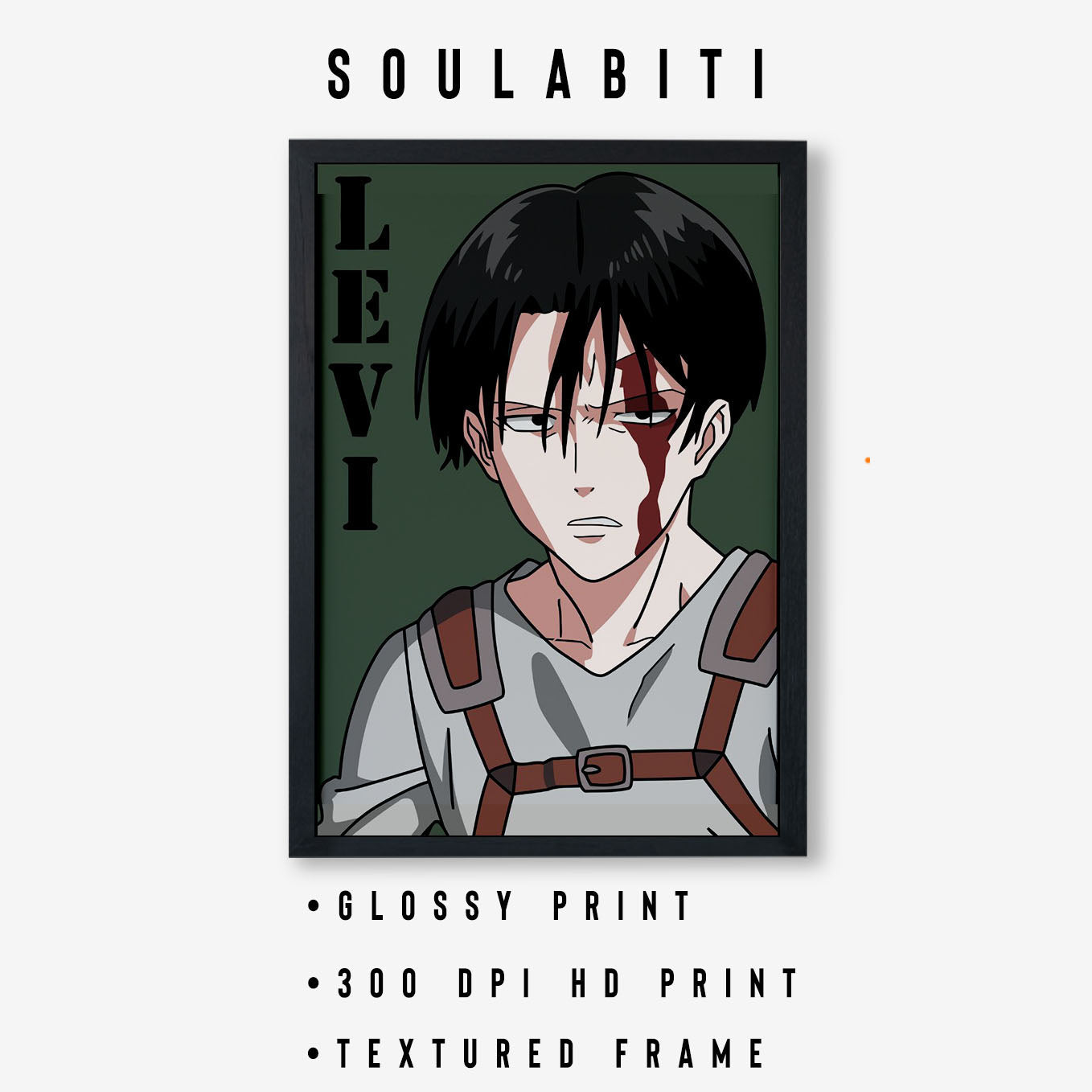 Attack on Titan Captain Levi Poster art framed (13x19-Inch, Plexi-Glass, Textured Frame) - SoulAbiti