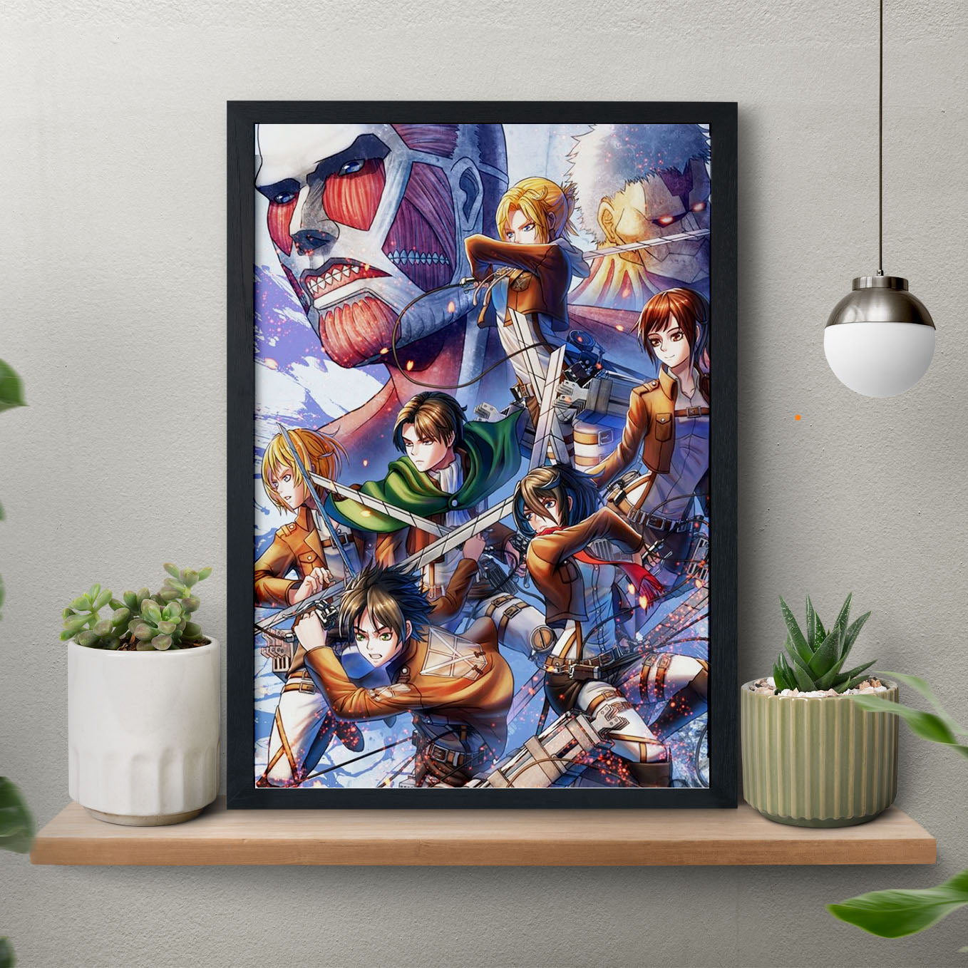 Attack on Titan Characters Poster art framed (13x19-Inch, Plexi-Glass, Textured Frame) - SoulAbiti