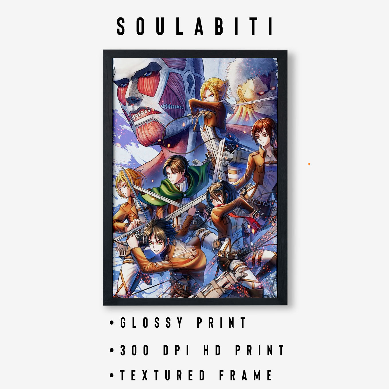 Attack on Titan Characters Poster art framed (13x19-Inch, Plexi-Glass, Textured Frame) - SoulAbiti