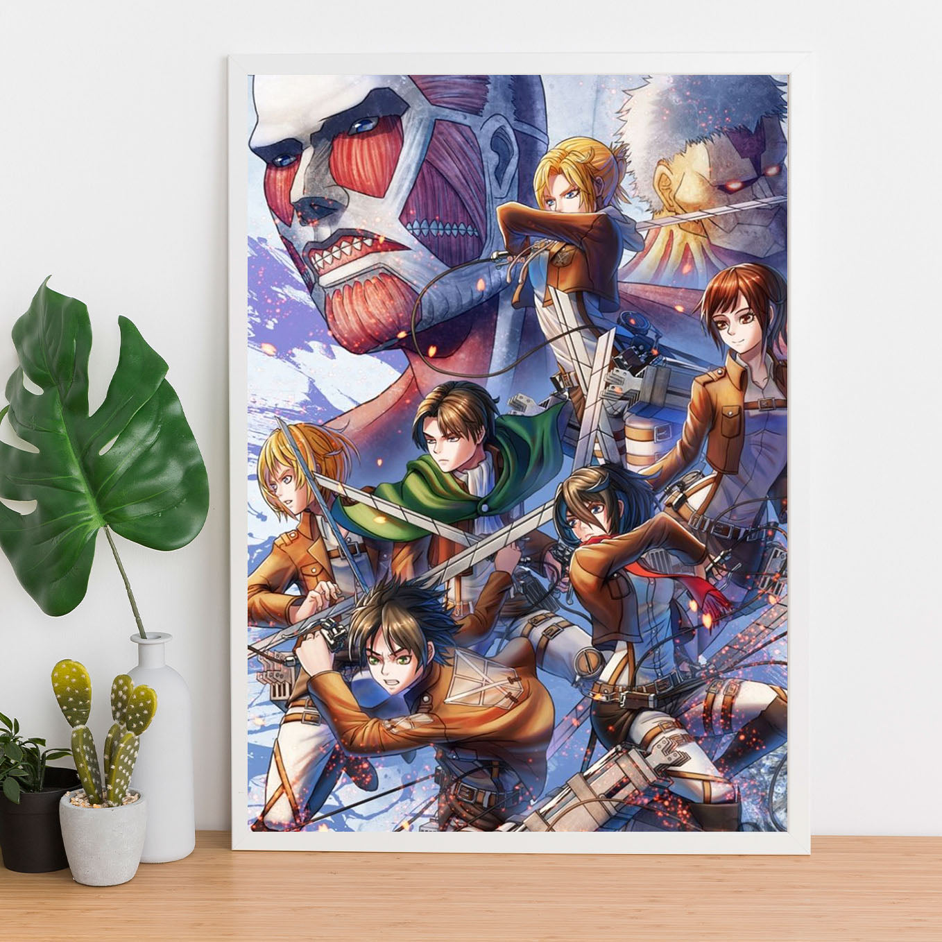 Attack on Titan Characters Poster art framed (13x19-Inch, Plexi-Glass, Textured Frame) - SoulAbiti