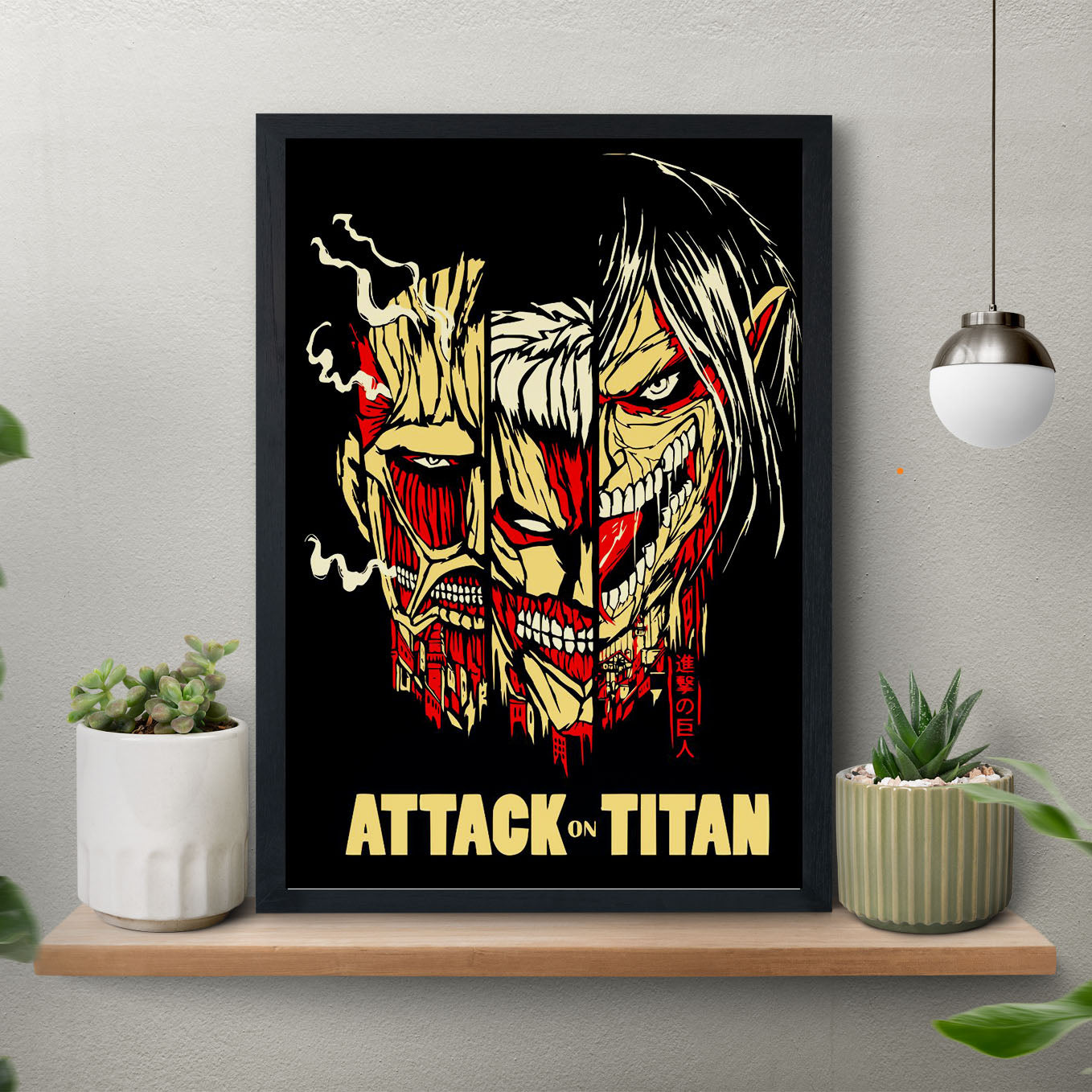 Attack on Titan Colossal, Armour, Attack Titan Poster framed (13x19-Inch, Plexi-Glass, Textured Frame) - SoulAbiti