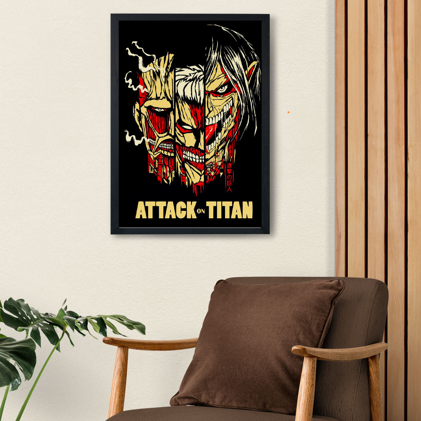 Attack on Titan Colossal, Armour, Attack Titan Poster framed (13x19-Inch, Plexi-Glass, Textured Frame) - SoulAbiti