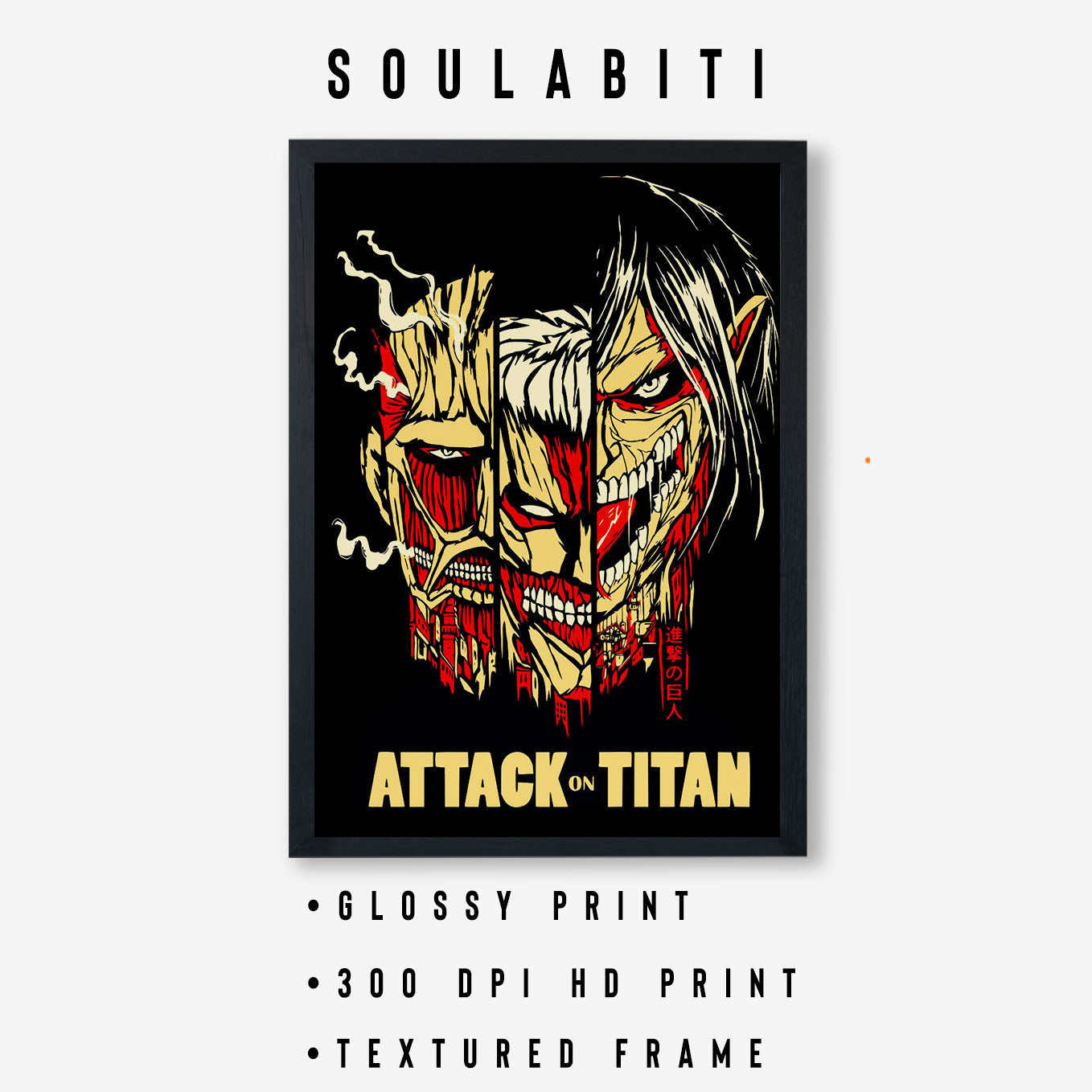 Attack on Titan Colossal, Armour, Attack Titan Poster framed (13x19-Inch, Plexi-Glass, Textured Frame) - SoulAbiti