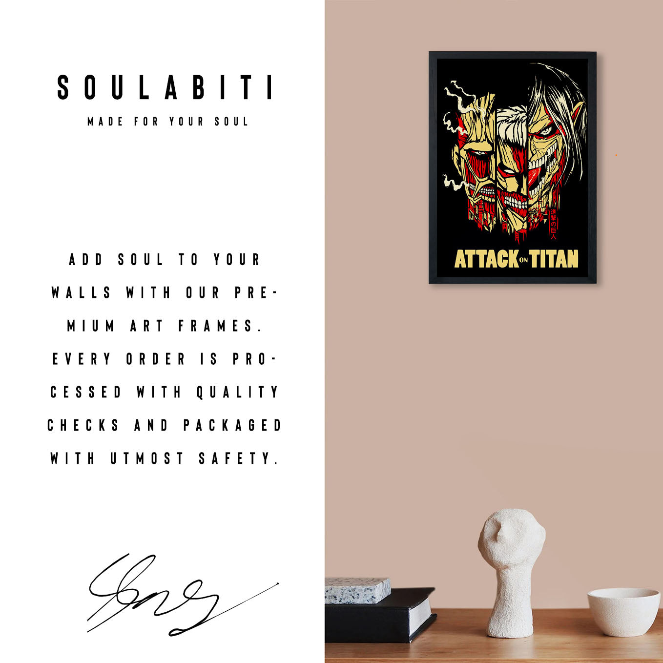 Attack on Titan Colossal, Armour, Attack Titan Poster framed (13x19-Inch, Plexi-Glass, Textured Frame) - SoulAbiti