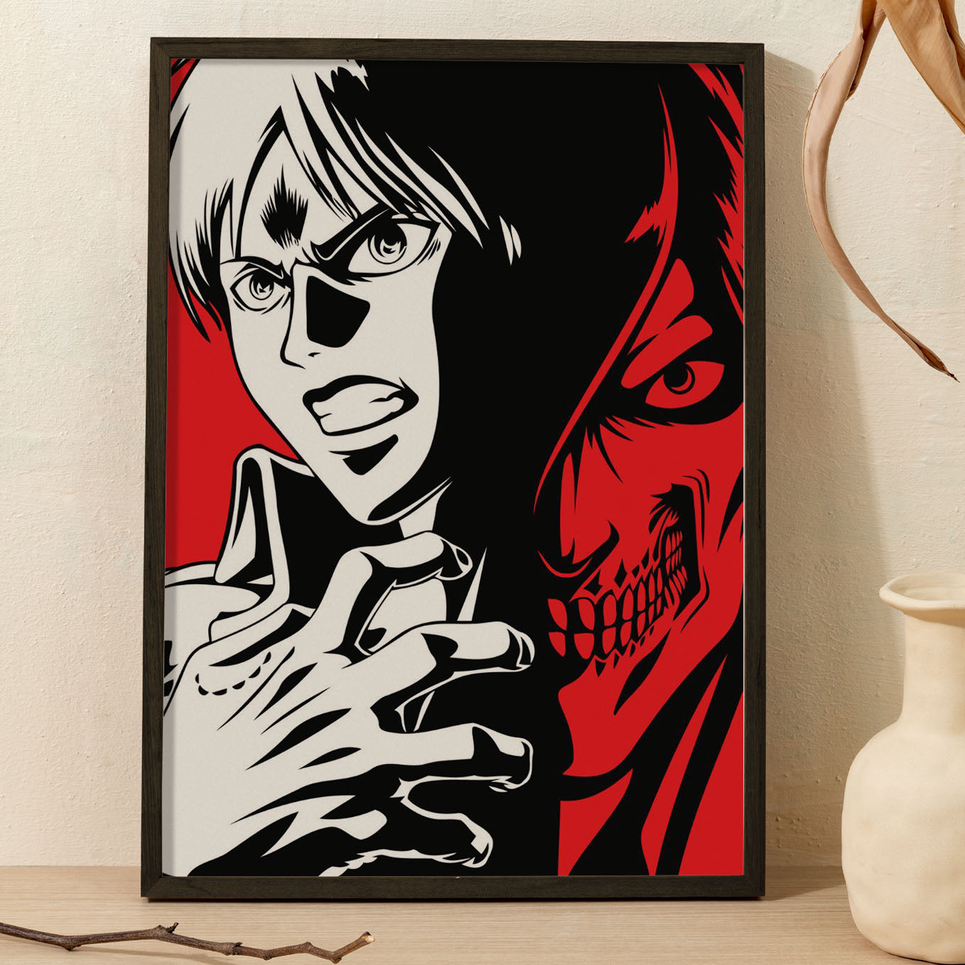Attack on Titan Eren And Attack Titan Poster framed 13x19-Inch - SoulAbiti