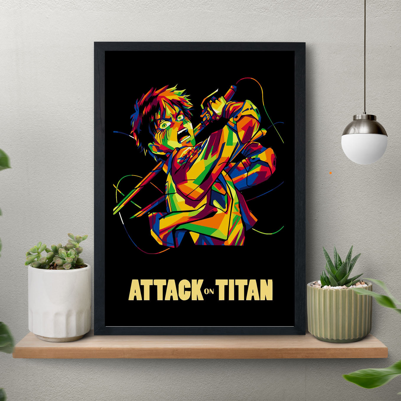 Attack on Titan Eren anime Poster framed (13x19-Inch, Plexi-Glass, Textured Frame) - SoulAbiti