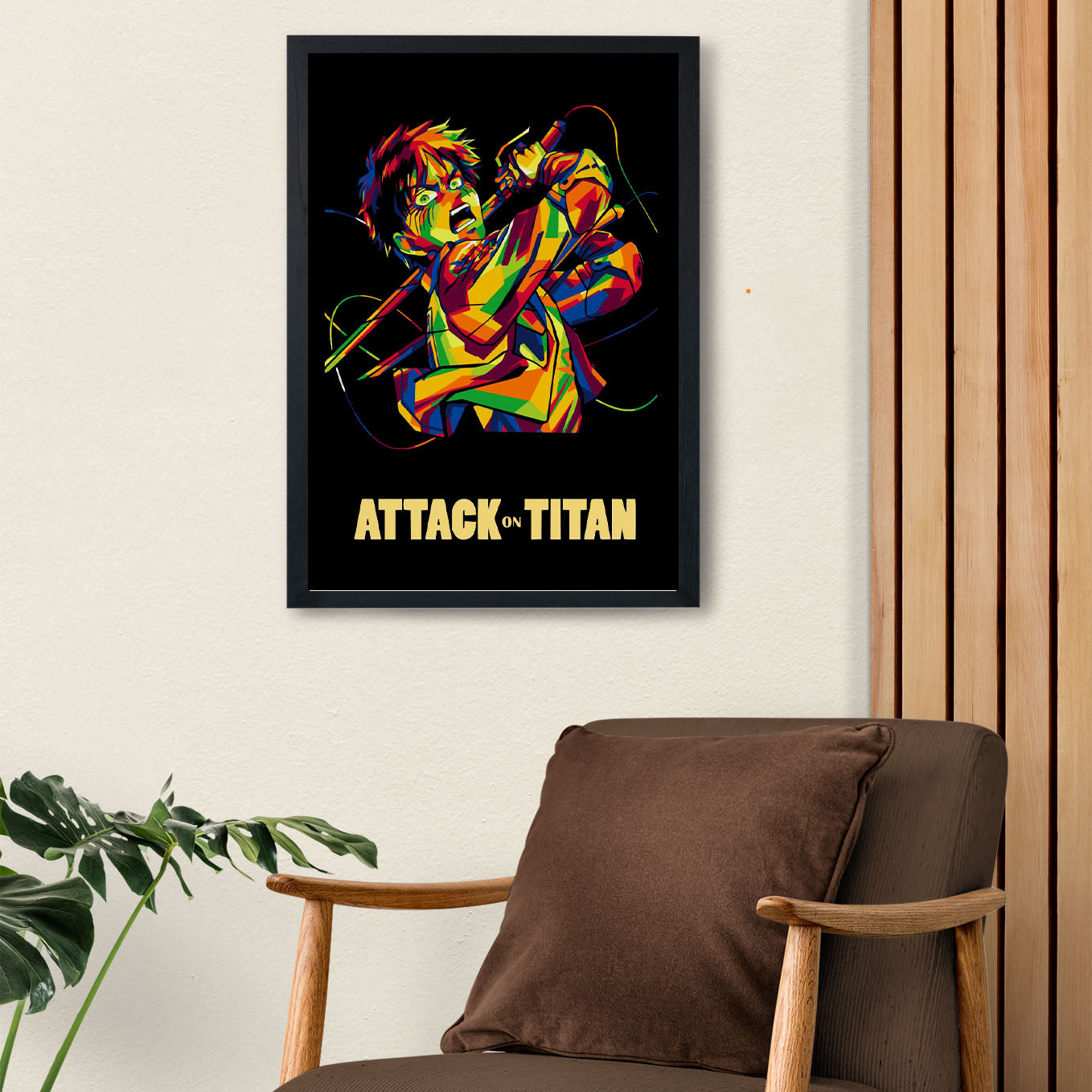 Attack on Titan Eren anime Poster framed (13x19-Inch, Plexi-Glass, Textured Frame) - SoulAbiti
