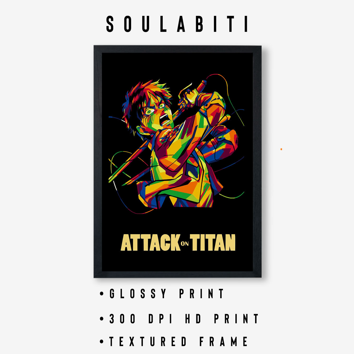 Attack on Titan Eren anime Poster framed (13x19-Inch, Plexi-Glass, Textured Frame) - SoulAbiti