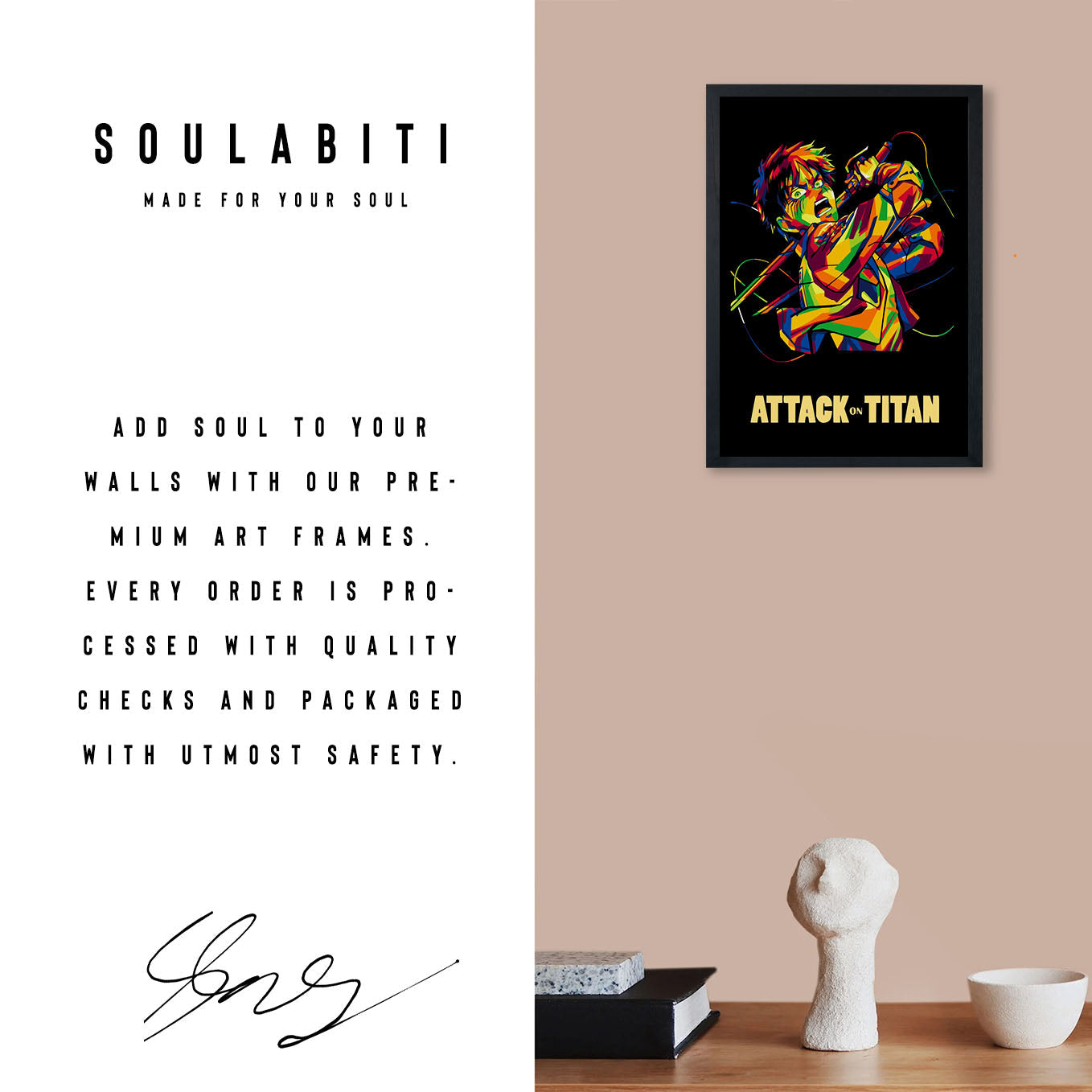 Attack on Titan Eren anime Poster framed (13x19-Inch, Plexi-Glass, Textured Frame) - SoulAbiti