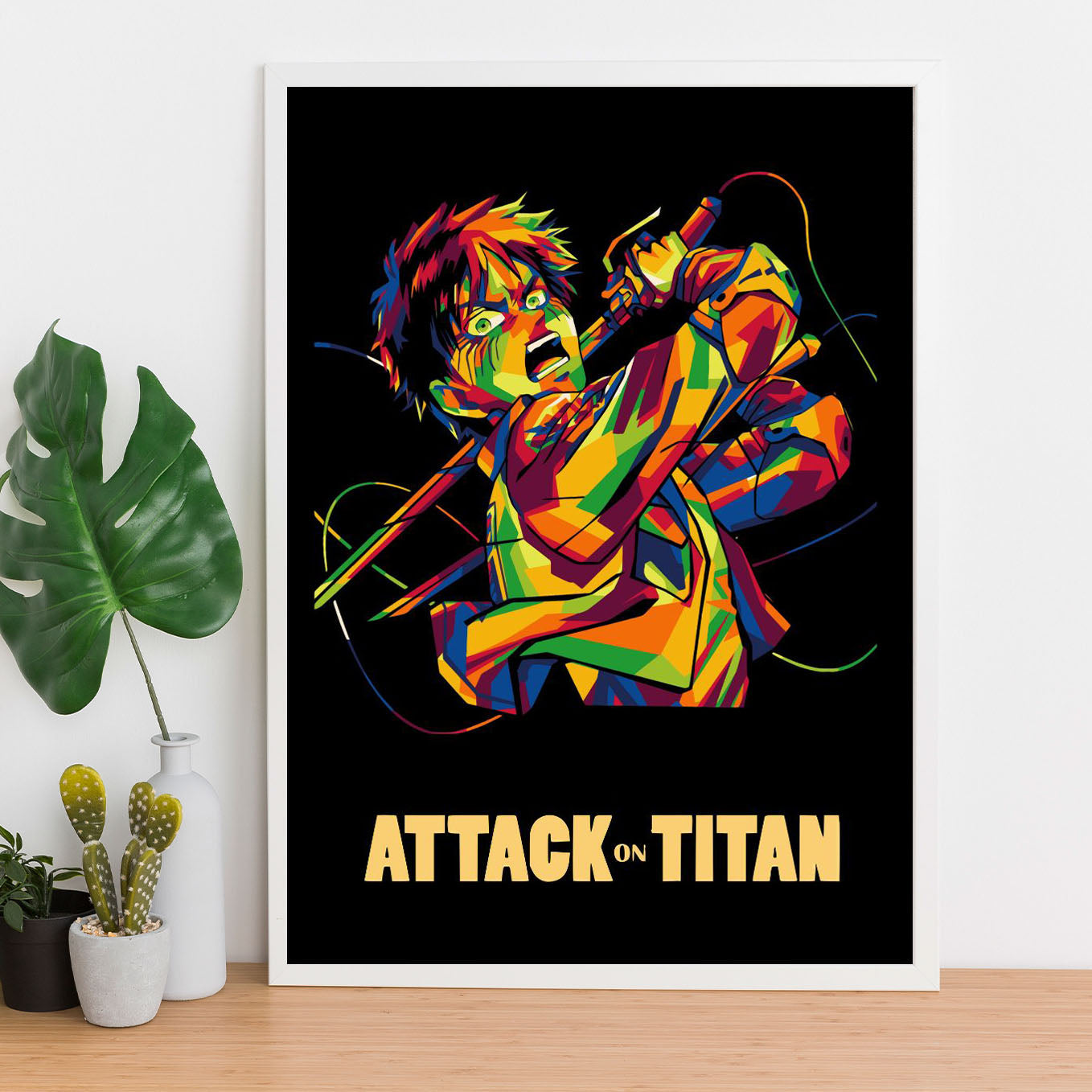 Attack on Titan Eren anime Poster framed (13x19-Inch, Plexi-Glass, Textured Frame) - SoulAbiti