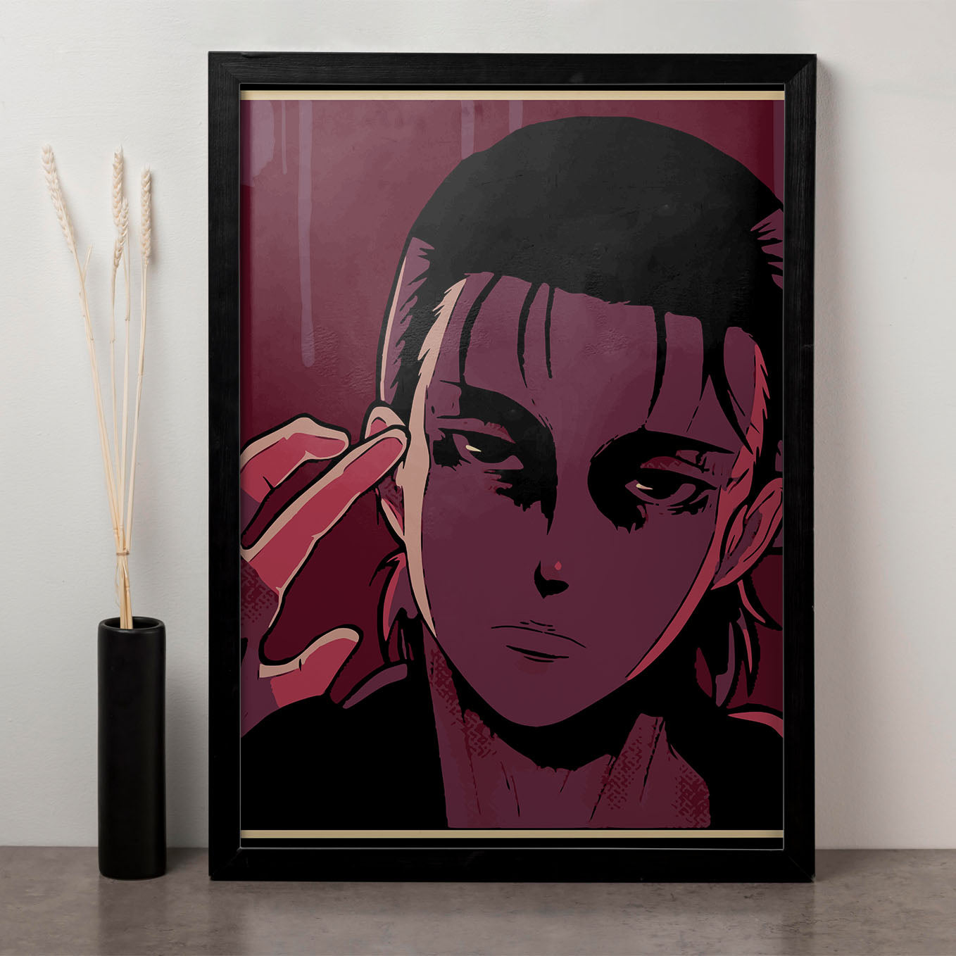 Attack on Titan Eren Painted Poster art framed (13x19-Inch, Plexi-Glass, Textured Frame) - SoulAbiti