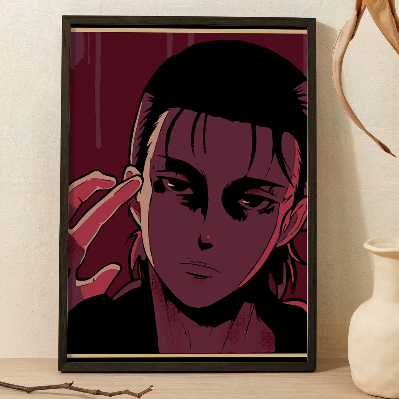 Attack on Titan Eren Painted Poster art framed (13x19-Inch, Plexi-Glass, Textured Frame) - SoulAbiti