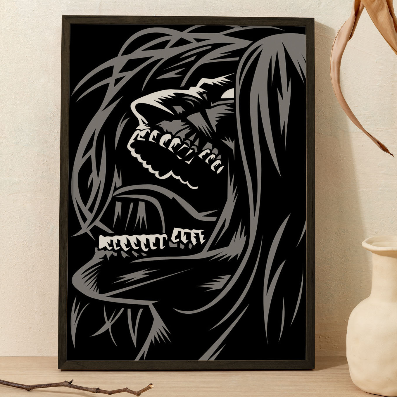 Attack on Titan Eren Rage Mode Poster framed (13x19-Inch, Plexi-Glass, Textured Frame) - SoulAbiti