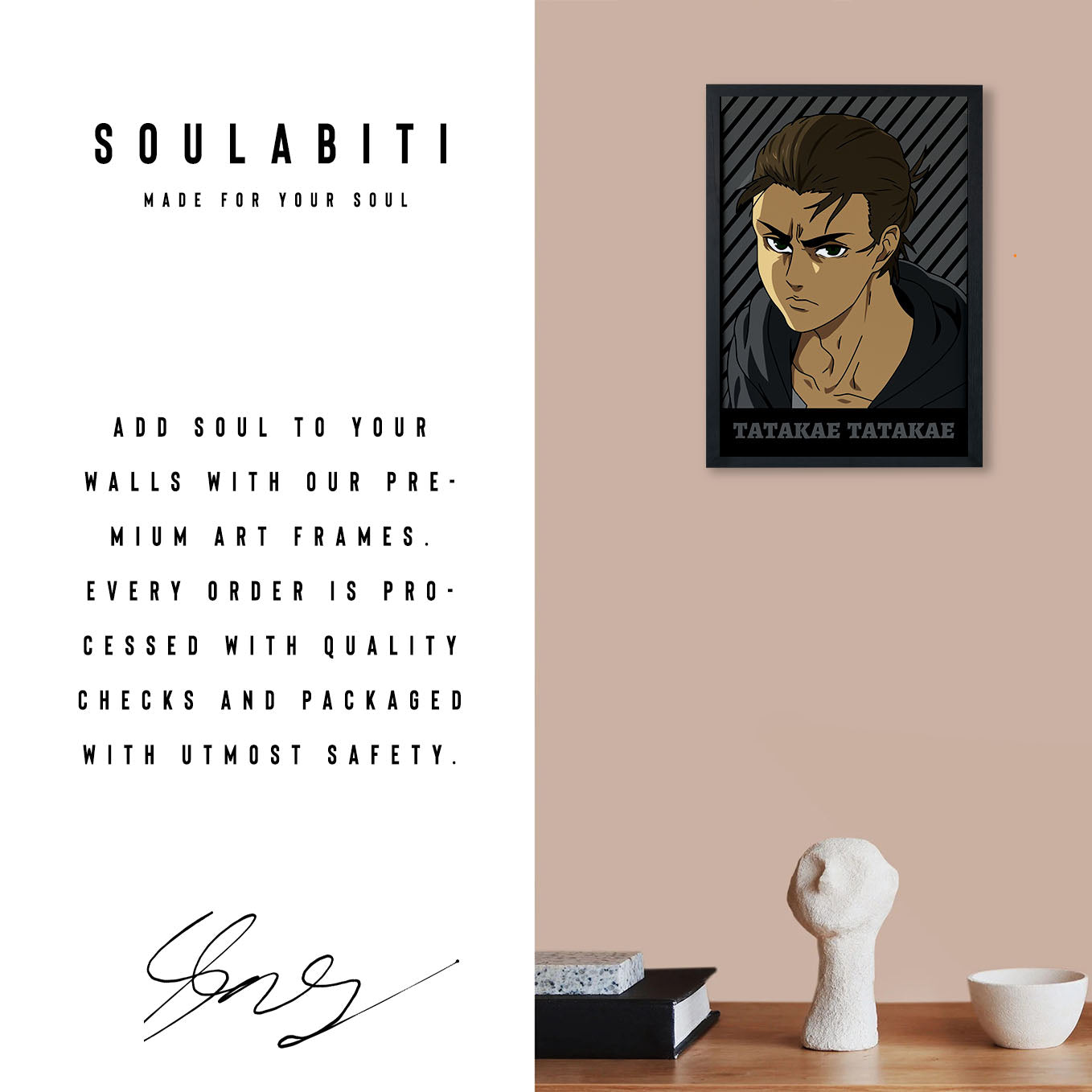 Attack on Titan Eren Tatakae Poster framed (13x19-Inch, Plexi-Glass, Textured Frame) - SoulAbiti