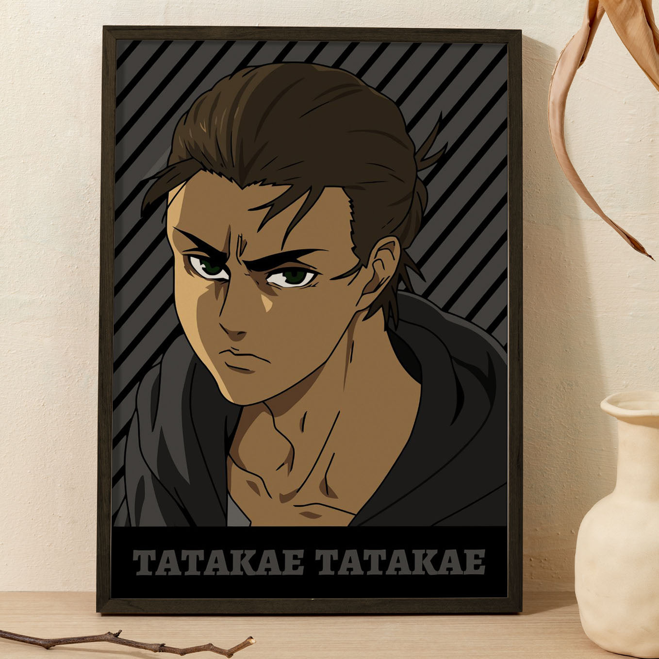 Attack on Titan Eren Tatakae Poster framed (13x19-Inch, Plexi-Glass, Textured Frame) - SoulAbiti