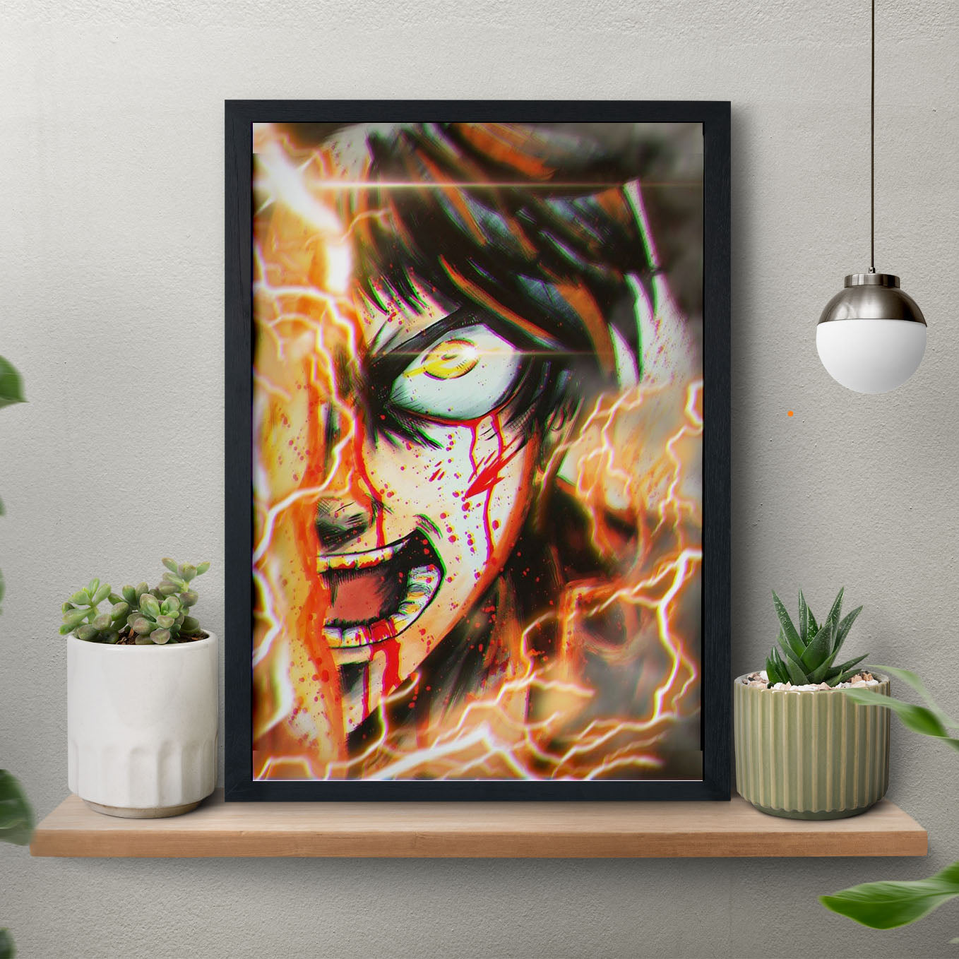 Attack on Titan Eren Transformation Anime Poster framed (13x19-Inch, Plexi-Glass, Textured Frame) - SoulAbiti