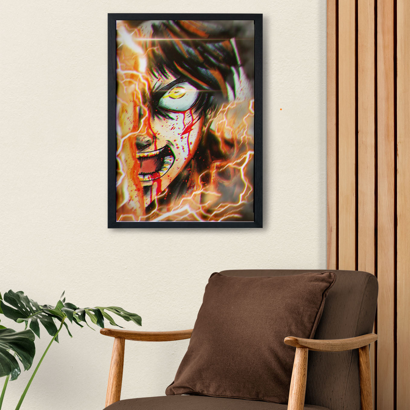 Attack on Titan Eren Transformation Anime Poster framed (13x19-Inch, Plexi-Glass, Textured Frame) - SoulAbiti