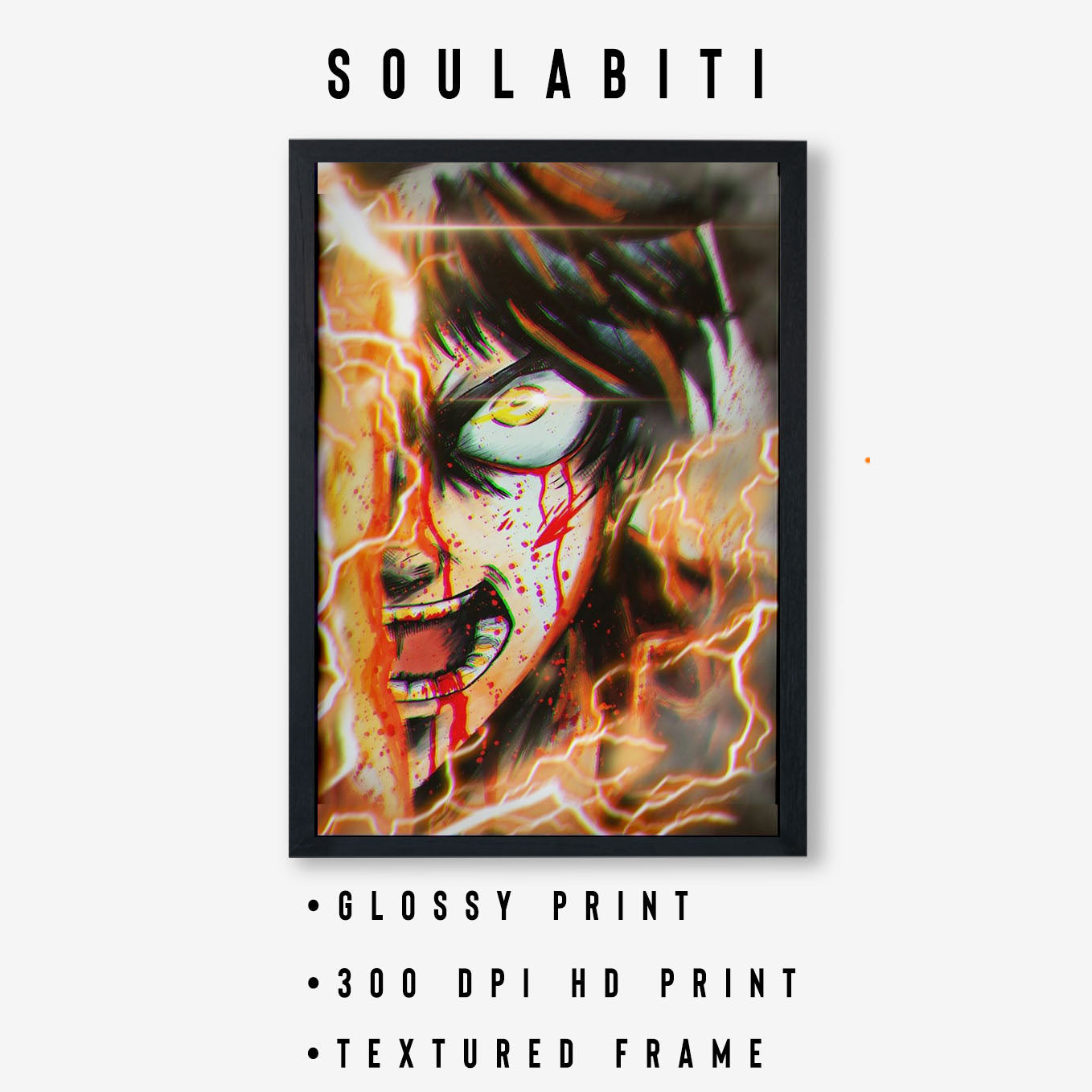 Attack on Titan Eren Transformation Anime Poster framed (13x19-Inch, Plexi-Glass, Textured Frame) - SoulAbiti
