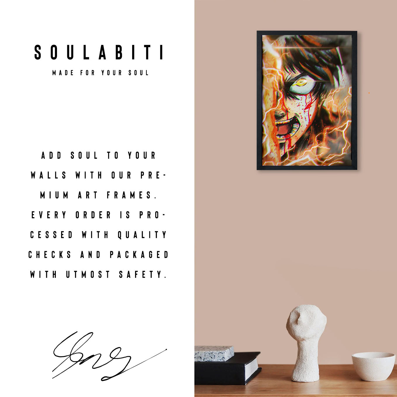 Attack on Titan Eren Transformation Anime Poster framed (13x19-Inch, Plexi-Glass, Textured Frame) - SoulAbiti