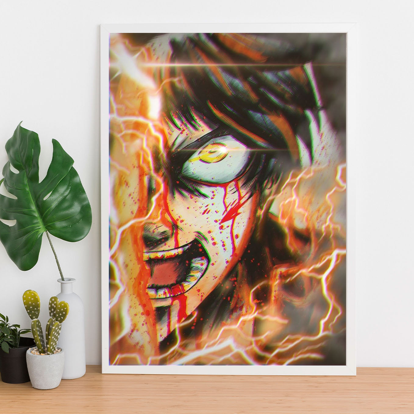 Attack on Titan Eren Transformation Anime Poster framed (13x19-Inch, Plexi-Glass, Textured Frame) - SoulAbiti