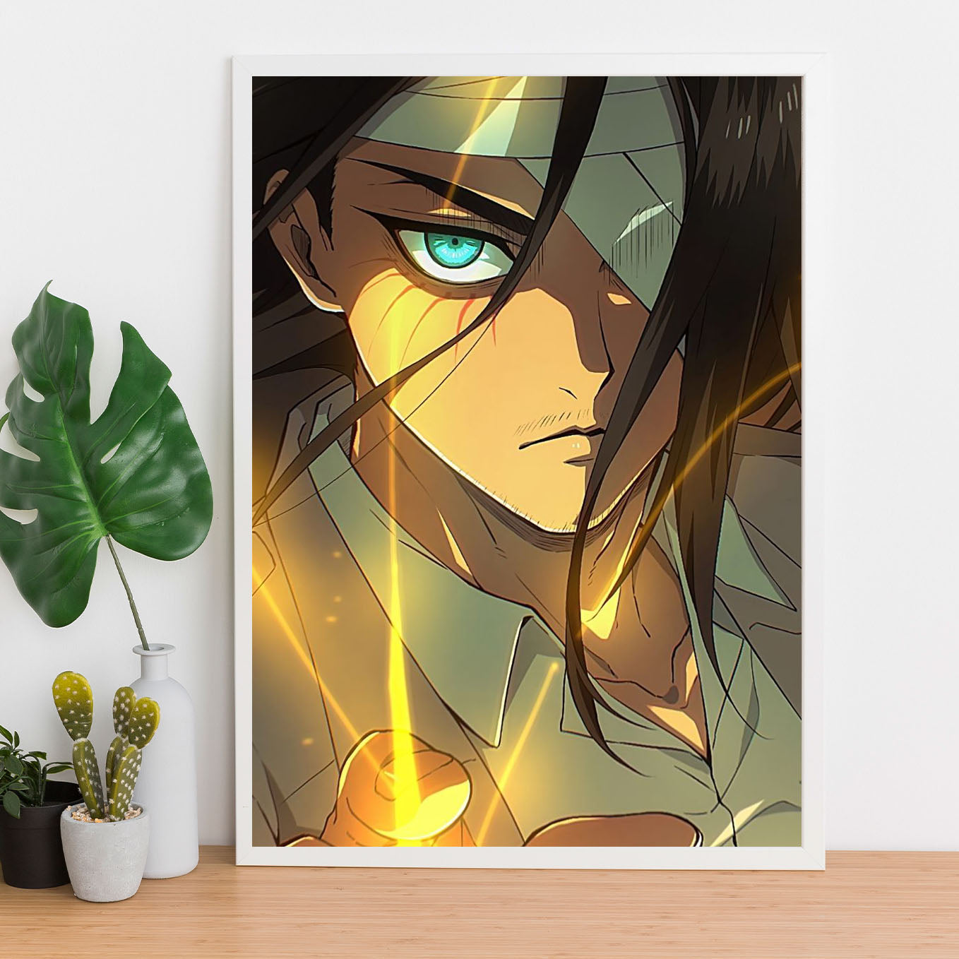Attack on Titan Eren Transformation Poster framed (13x19-Inch, Plexi-Glass, Textured Frame) - SoulAbiti