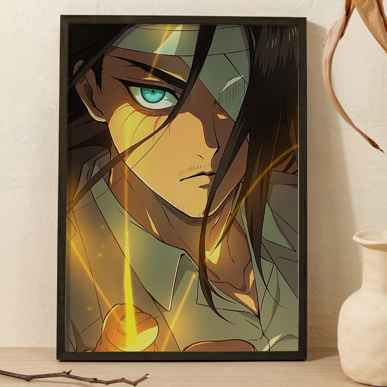 Attack on Titan Eren Transformation Poster framed (13x19-Inch, Plexi-Glass, Textured Frame) - SoulAbiti