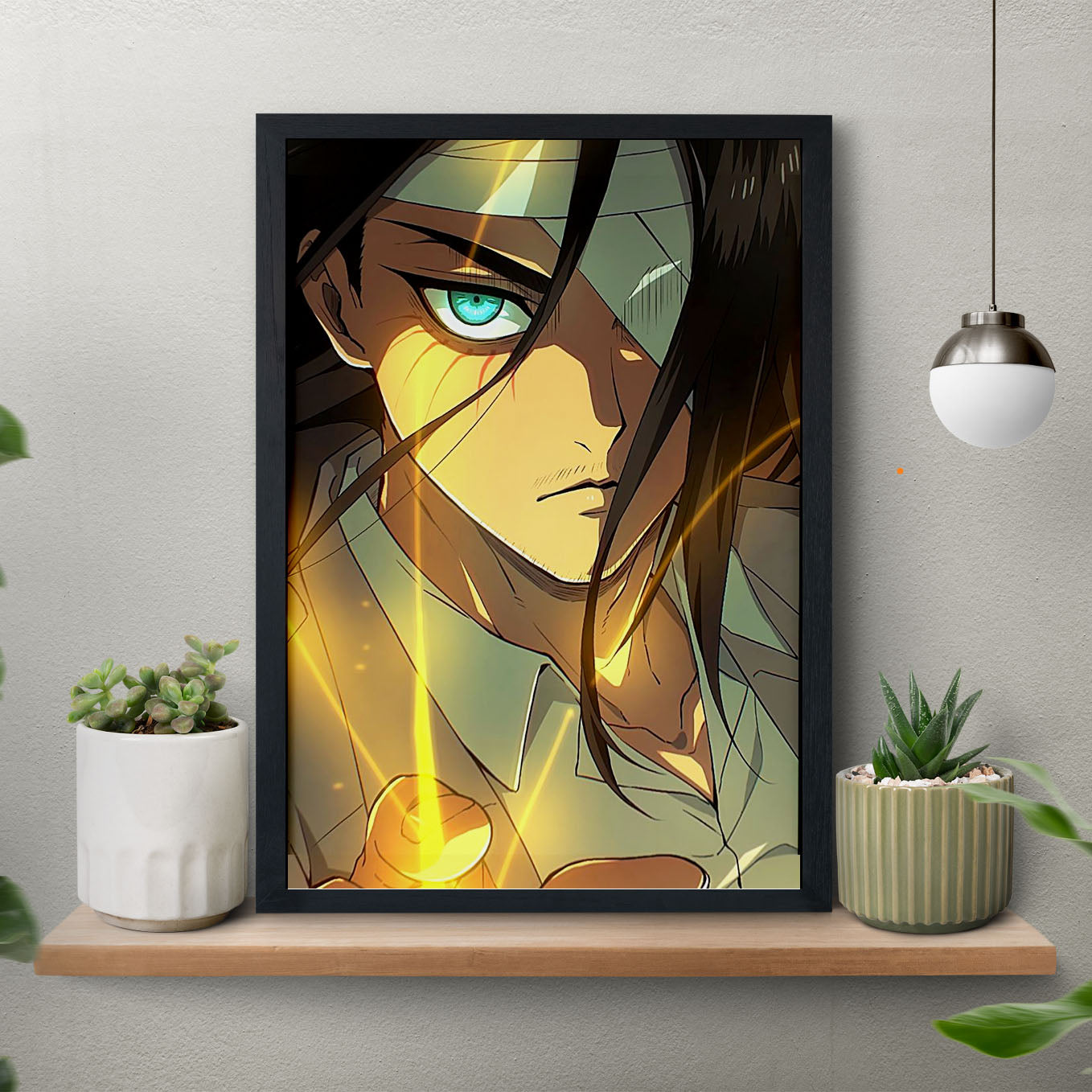 Attack on Titan Eren Transformation Poster framed (13x19-Inch, Plexi-Glass, Textured Frame) - SoulAbiti