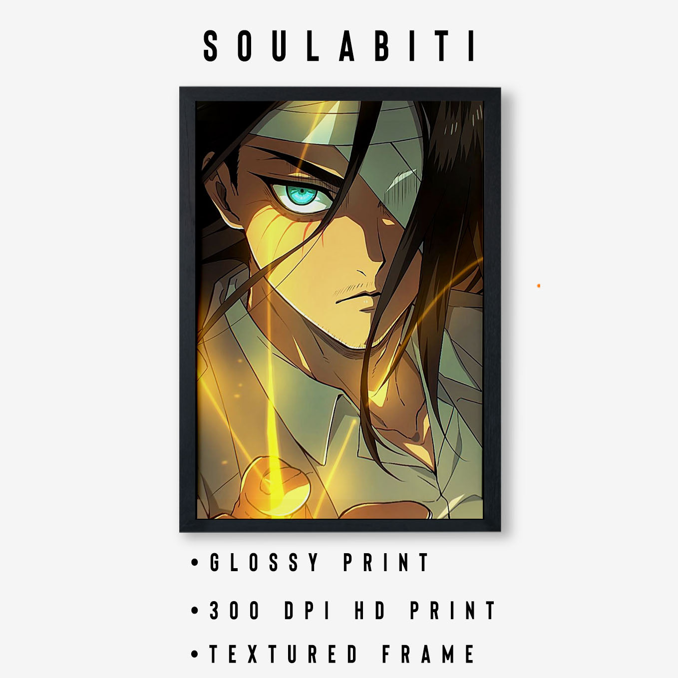 Attack on Titan Eren Transformation Poster framed (13x19-Inch, Plexi-Glass, Textured Frame) - SoulAbiti