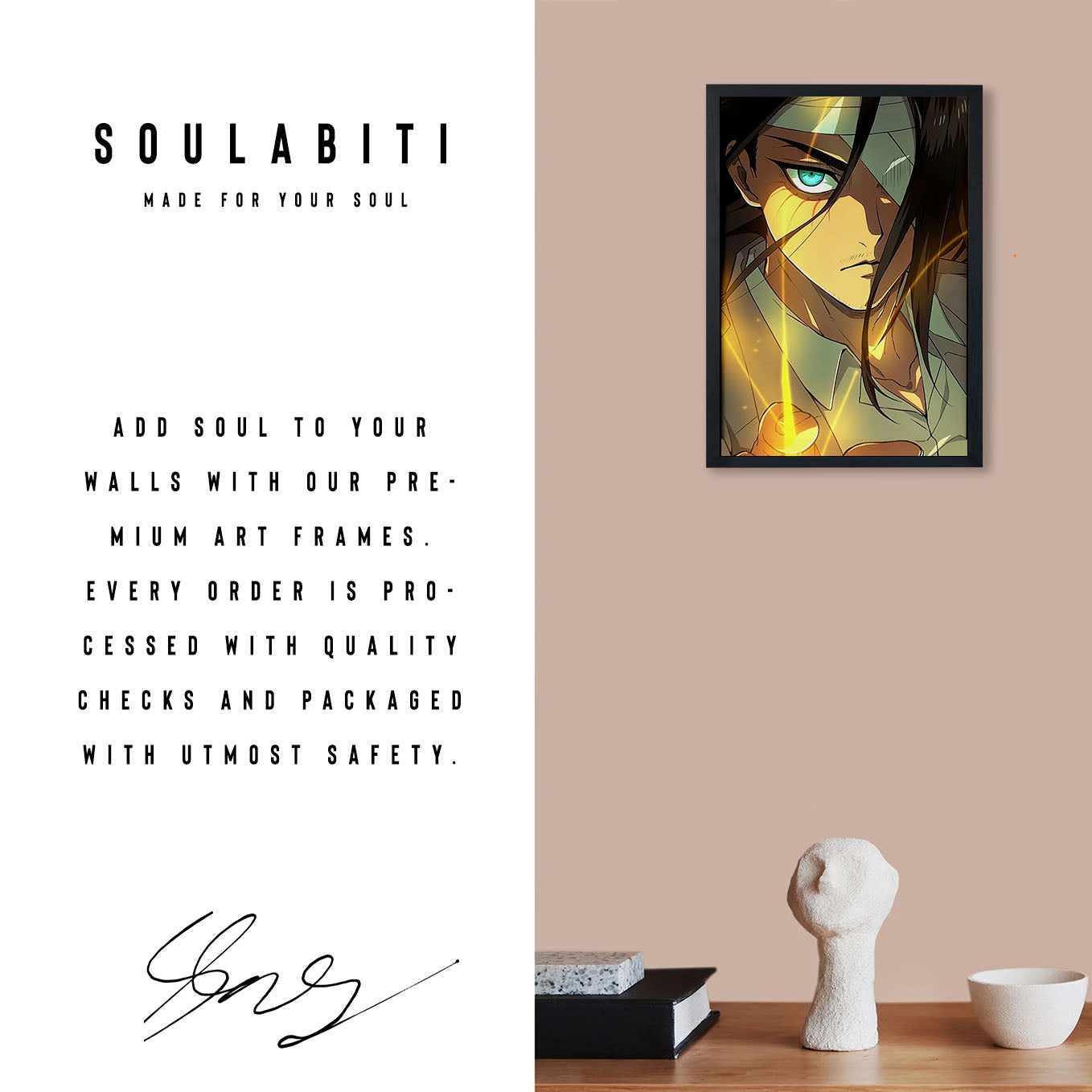 Attack on Titan Eren Transformation Poster framed (13x19-Inch, Plexi-Glass, Textured Frame) - SoulAbiti