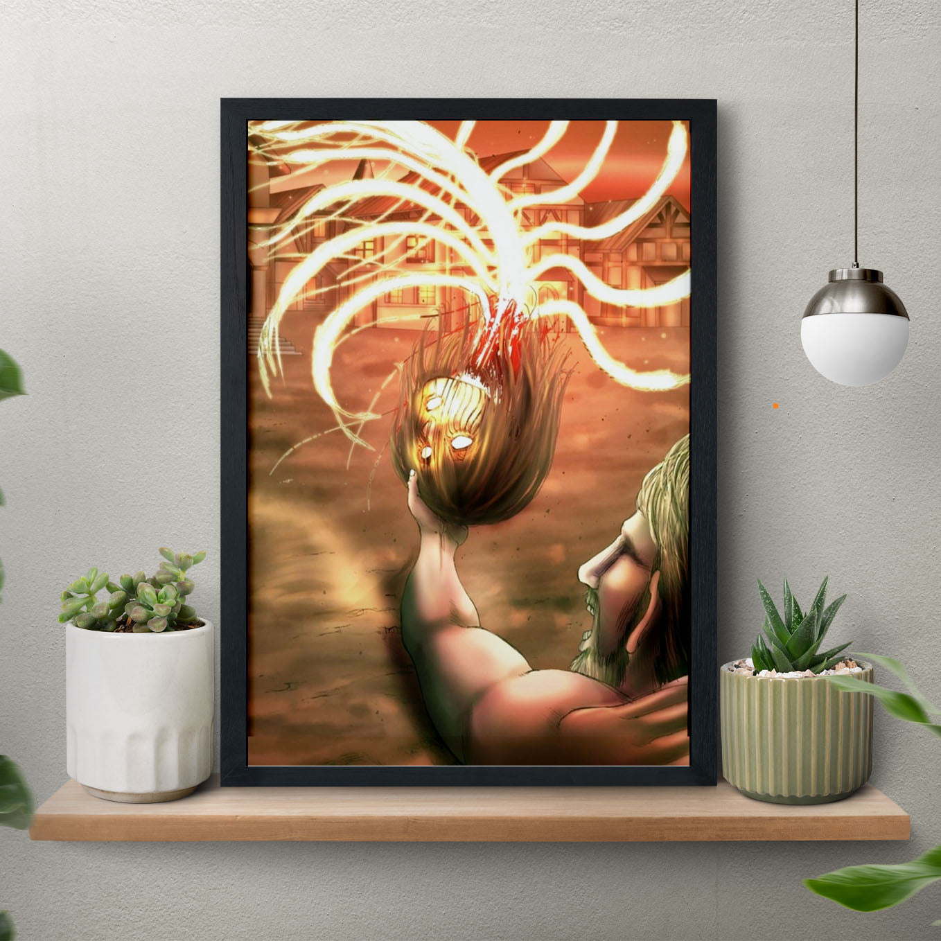 Attack on Titan Eren Transforming Into Founding Titan Anime Poster framed (13x19-Inch, Plexi-Glass, Textured Frame) - SoulAbiti