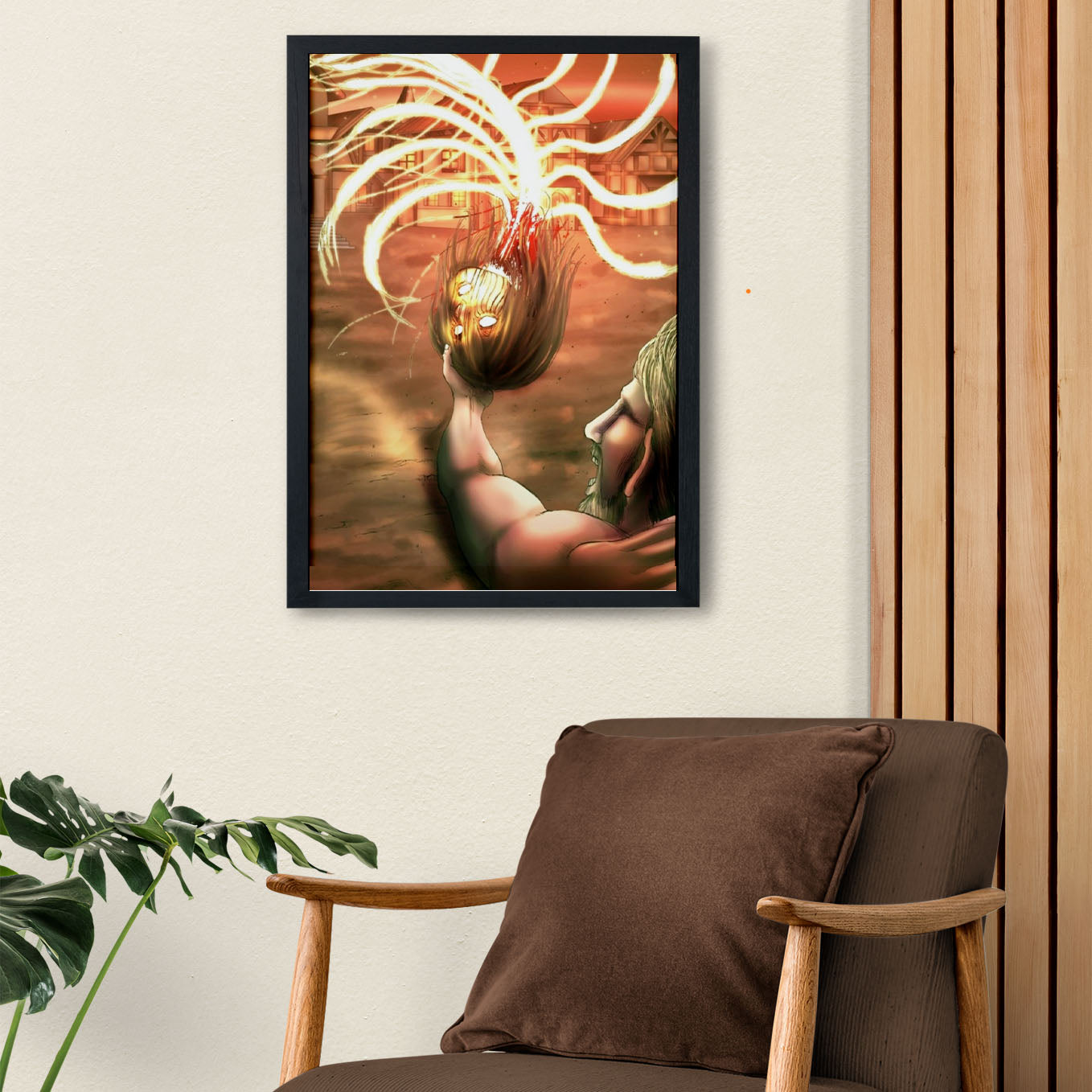 Attack on Titan Eren Transforming Into Founding Titan Anime Poster framed (13x19-Inch, Plexi-Glass, Textured Frame) - SoulAbiti