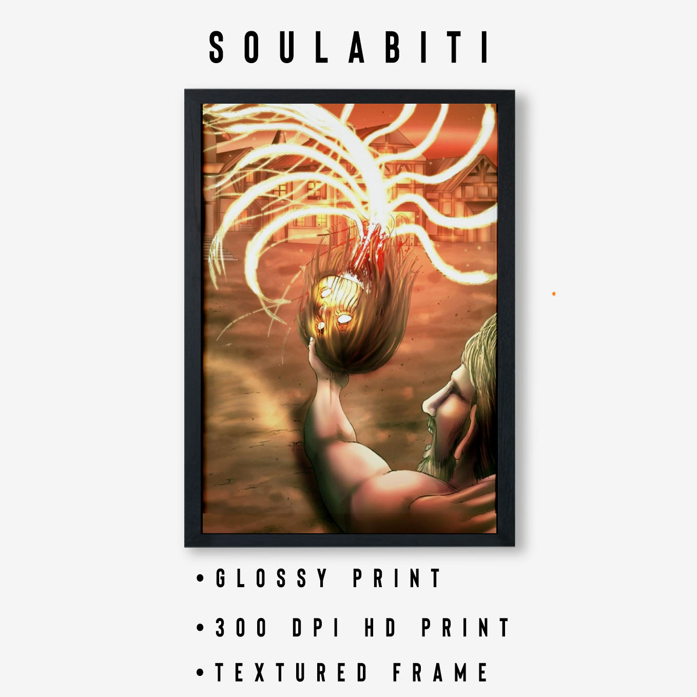Attack on Titan Eren Transforming Into Founding Titan Anime Poster framed (13x19-Inch, Plexi-Glass, Textured Frame) - SoulAbiti
