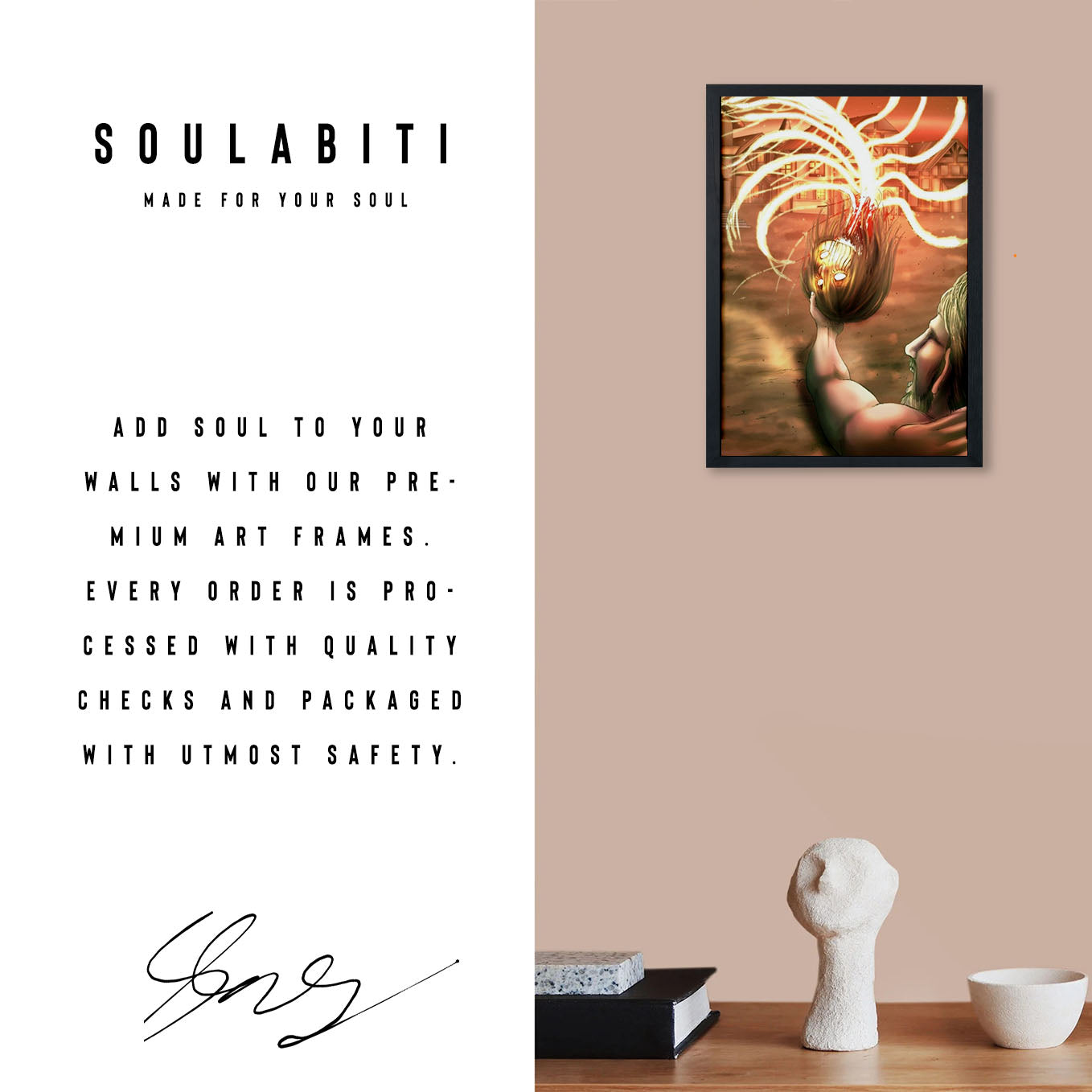 Attack on Titan Eren Transforming Into Founding Titan Anime Poster framed (13x19-Inch, Plexi-Glass, Textured Frame) - SoulAbiti