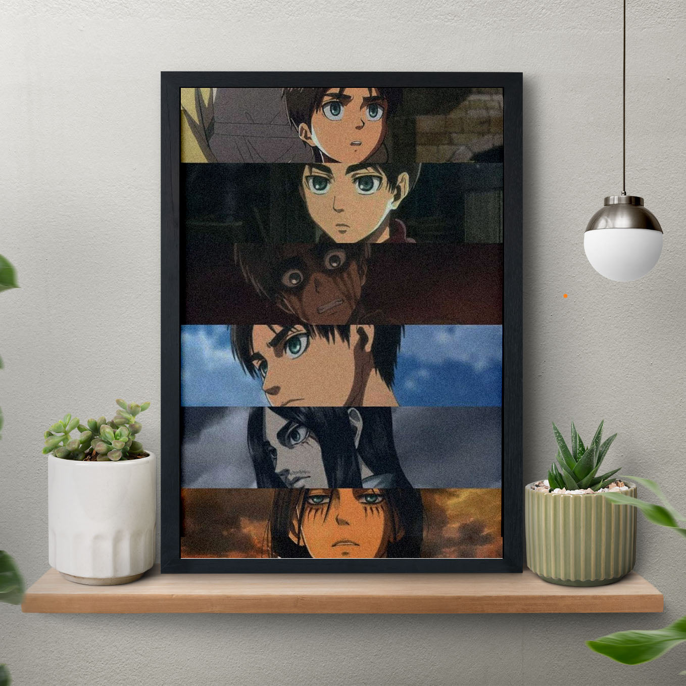 Attack on Titan Eren Yeager Collage Poster art framed (13x19-Inch, Plexi-Glass, Textured Frame) - SoulAbiti