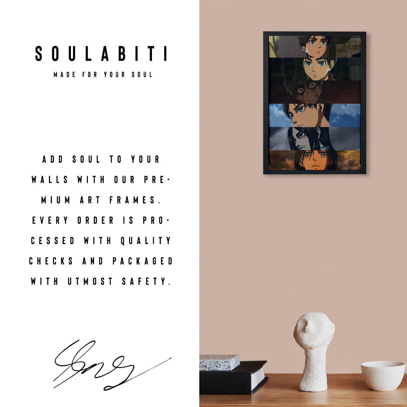 Attack on Titan Eren Yeager Collage Poster art framed (13x19-Inch, Plexi-Glass, Textured Frame) - SoulAbiti