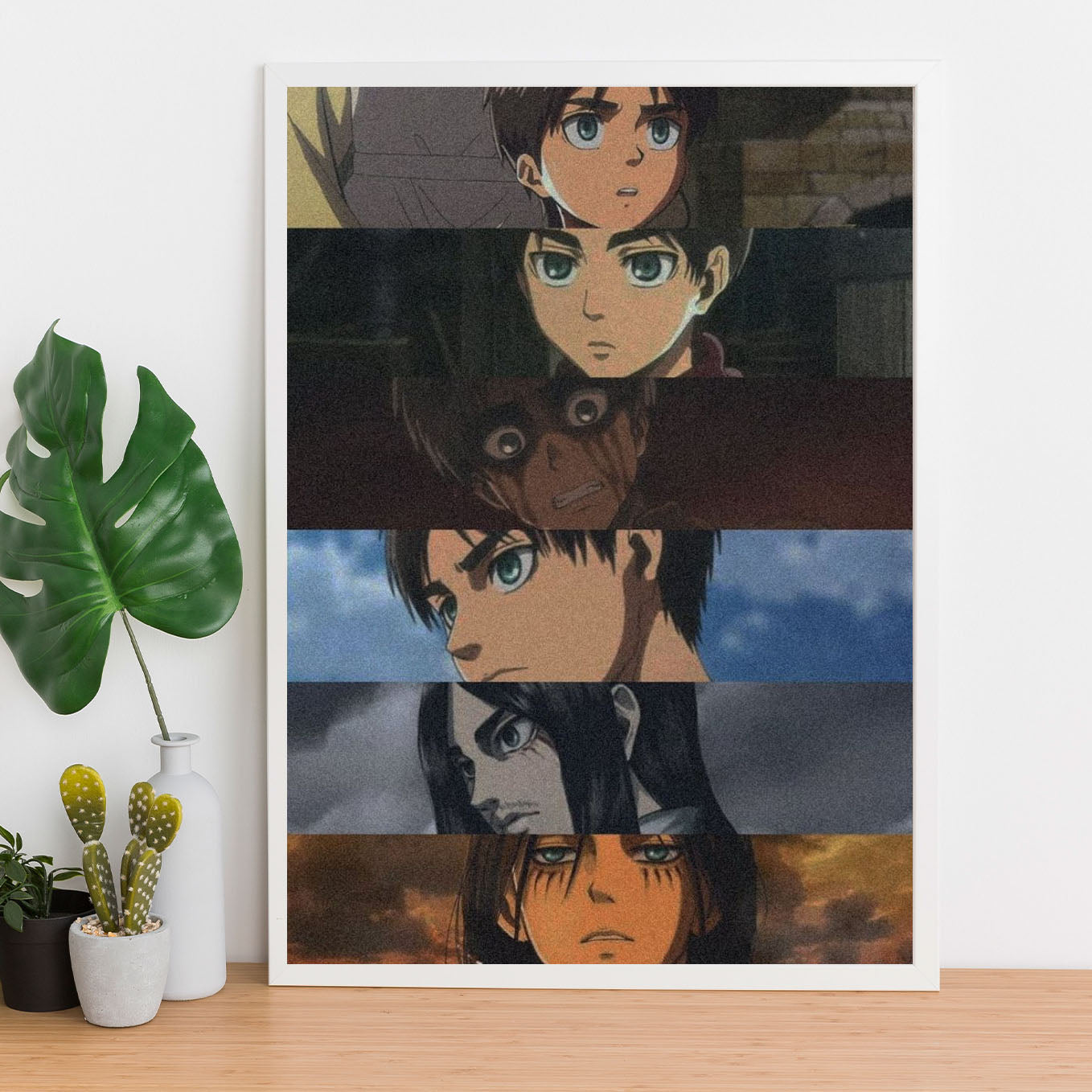 Attack on Titan Eren Yeager Collage Poster art framed (13x19-Inch, Plexi-Glass, Textured Frame) - SoulAbiti