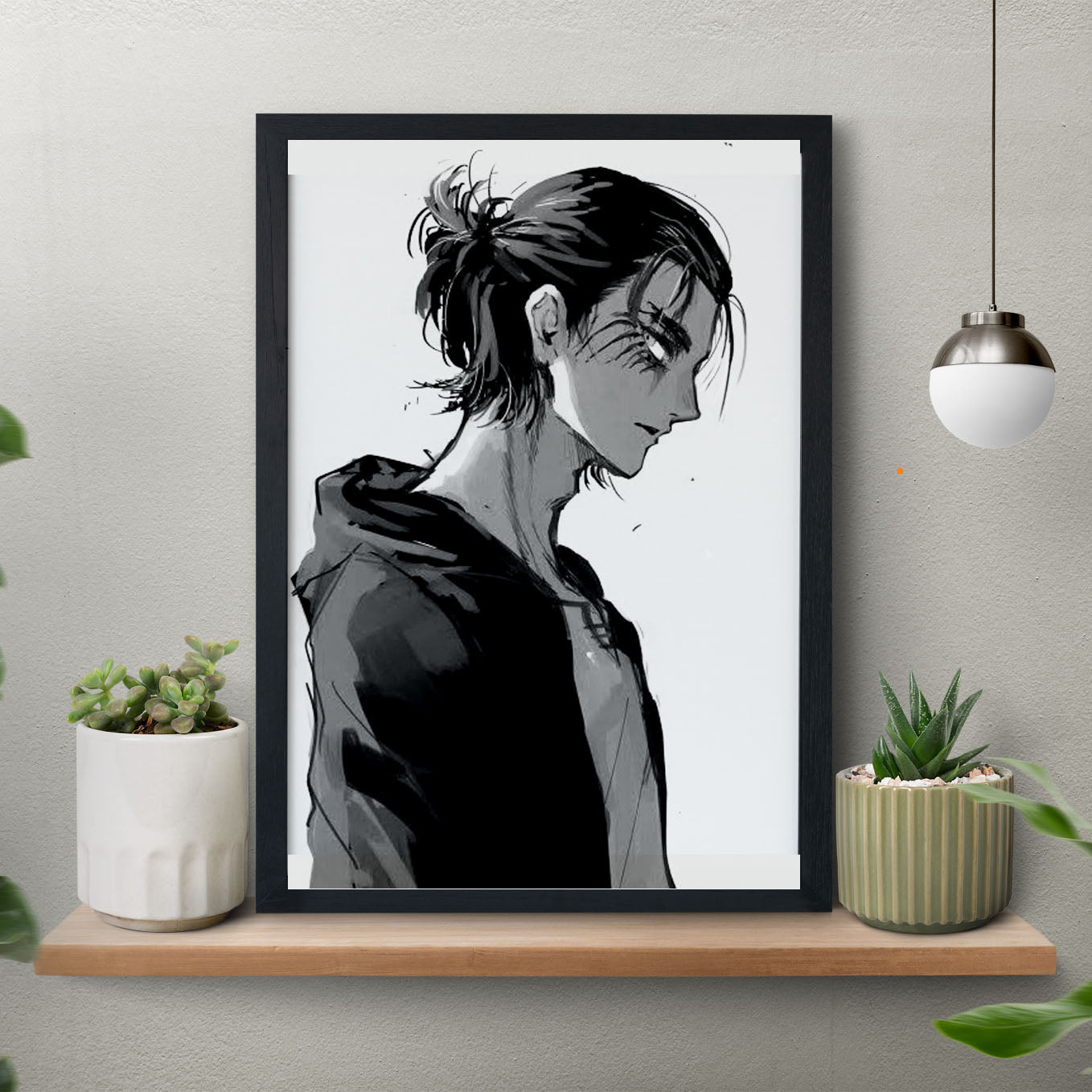 Attack on Titan Eren Yeager Poster art framed (13x19-Inch, Plexi-Glass, Textured Frame) - SoulAbiti
