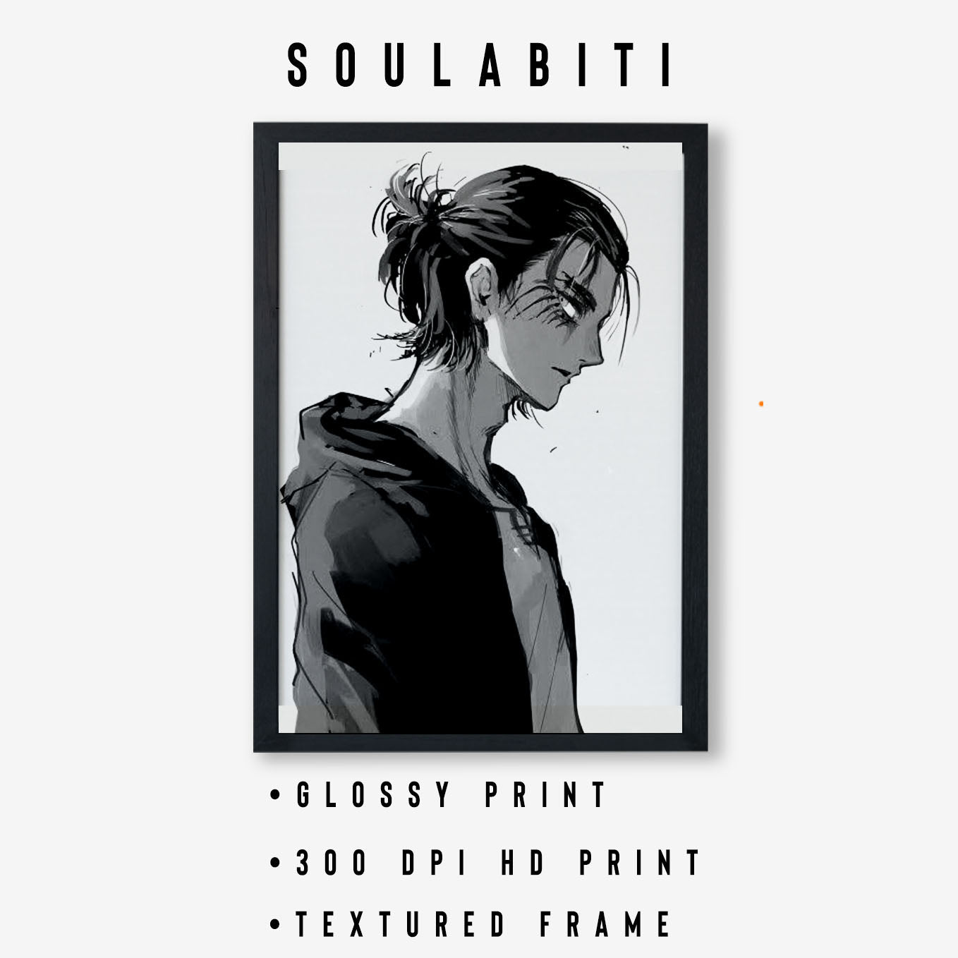 Attack on Titan Eren Yeager Poster art framed (13x19-Inch, Plexi-Glass, Textured Frame) - SoulAbiti