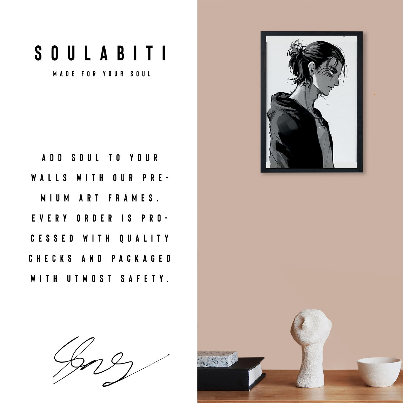 Attack on Titan Eren Yeager Poster art framed (13x19-Inch, Plexi-Glass, Textured Frame) - SoulAbiti
