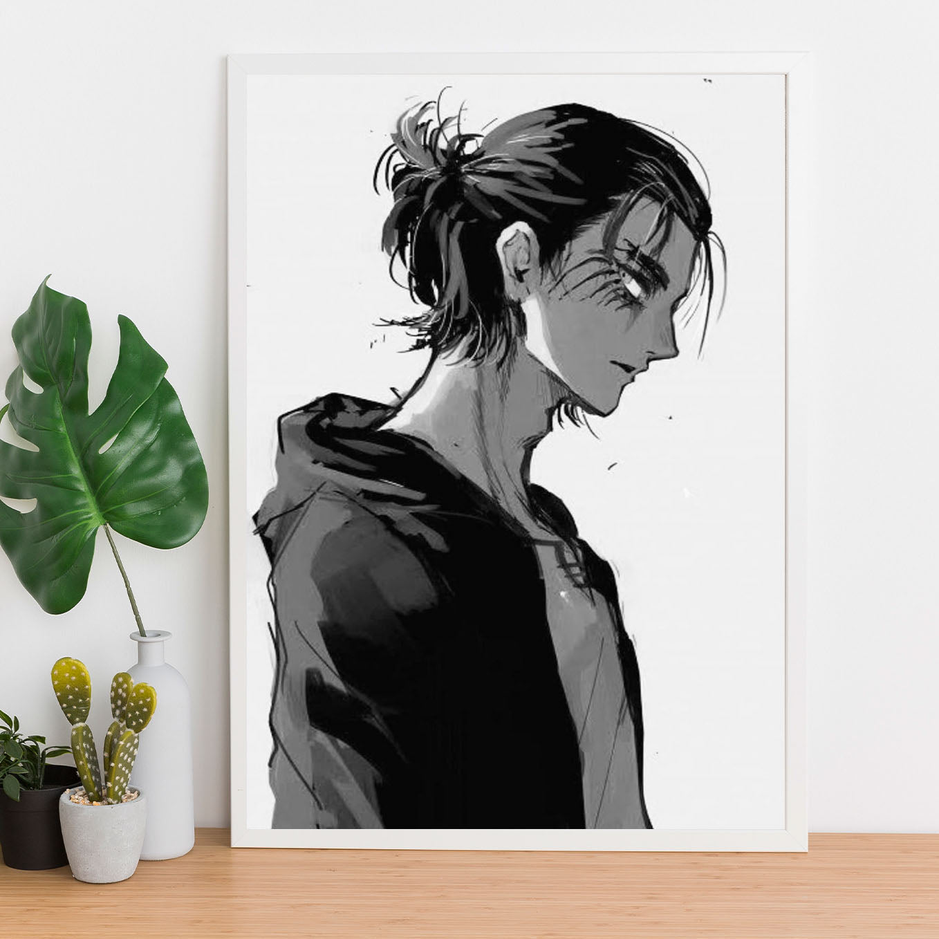 Attack on Titan Eren Yeager Poster art framed (13x19-Inch, Plexi-Glass, Textured Frame) - SoulAbiti