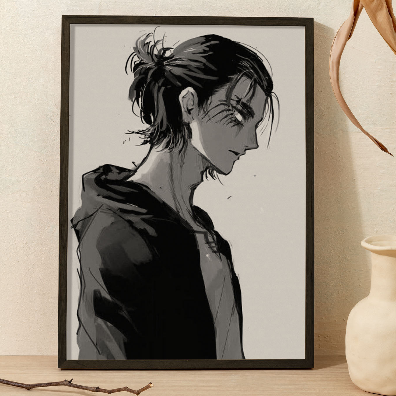 Attack on Titan Eren Yeager Poster art framed (13x19-Inch, Plexi-Glass, Textured Frame) - SoulAbiti