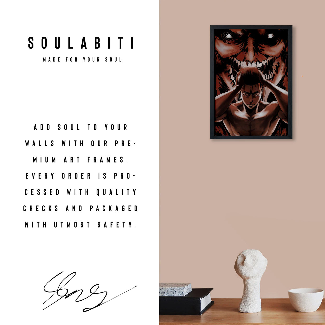 Attack on Titan Eren Yeager - Rise Poster anime framed (13x19-Inch, Plexi-Glass, Textured Frame) - SoulAbiti