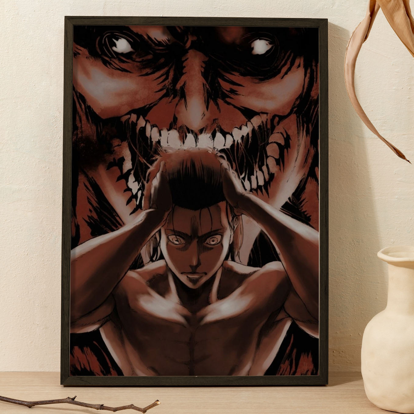Attack on Titan Eren Yeager - Rise Poster anime framed (13x19-Inch, Plexi-Glass, Textured Frame) - SoulAbiti