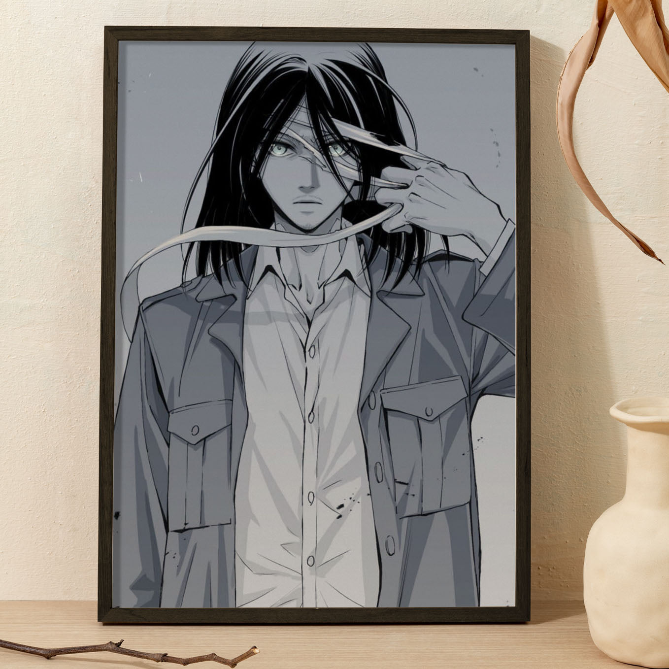 Attack on Titan Eren Yeager Season 3 Poster anime framed (13x19-Inch, Plexi-Glass, Textured Frame) - SoulAbiti