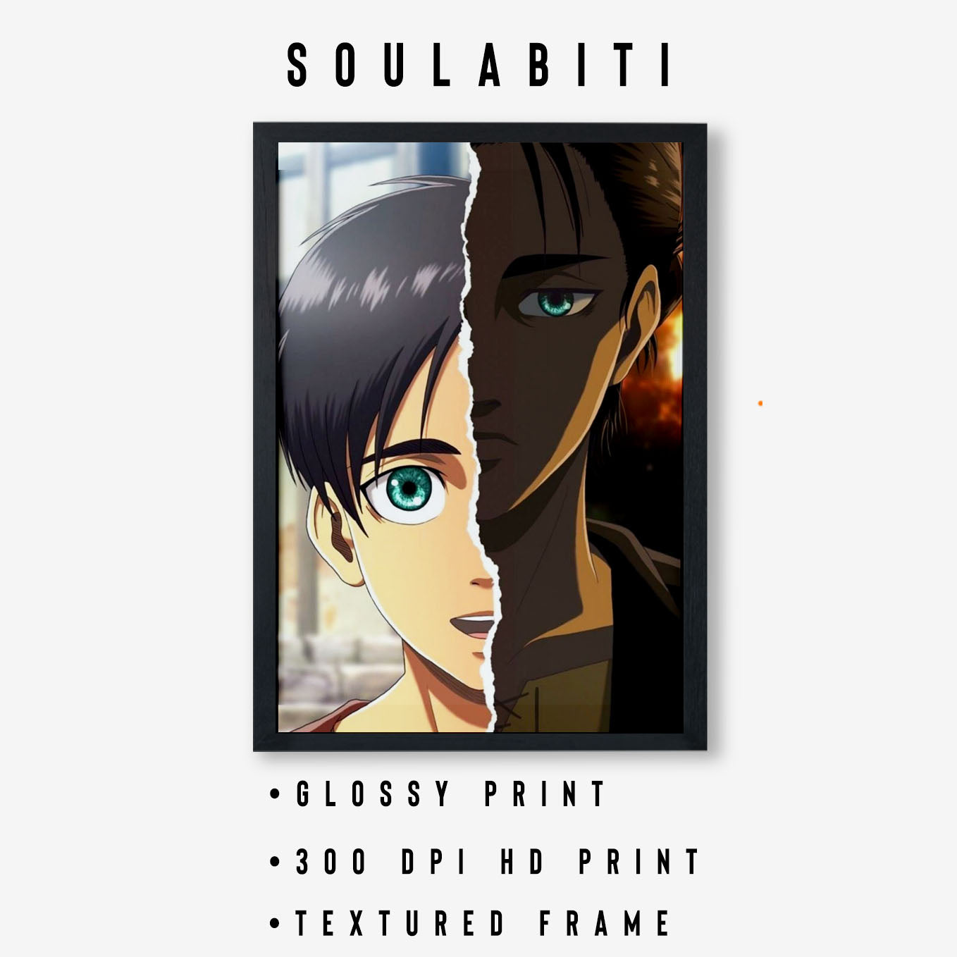 Attack on Titan Eren Yeager soul's growth Poster anime framed (13x19-Inch, Plexi-Glass, Textured Frame) - SoulAbiti