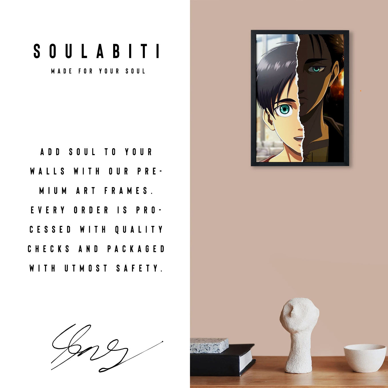 Attack on Titan Eren Yeager soul's growth Poster anime framed (13x19-Inch, Plexi-Glass, Textured Frame) - SoulAbiti