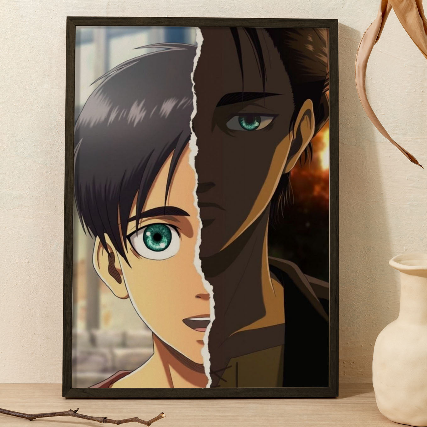 Attack on Titan Eren Yeager soul's growth Poster anime framed (13x19-Inch, Plexi-Glass, Textured Frame) - SoulAbiti