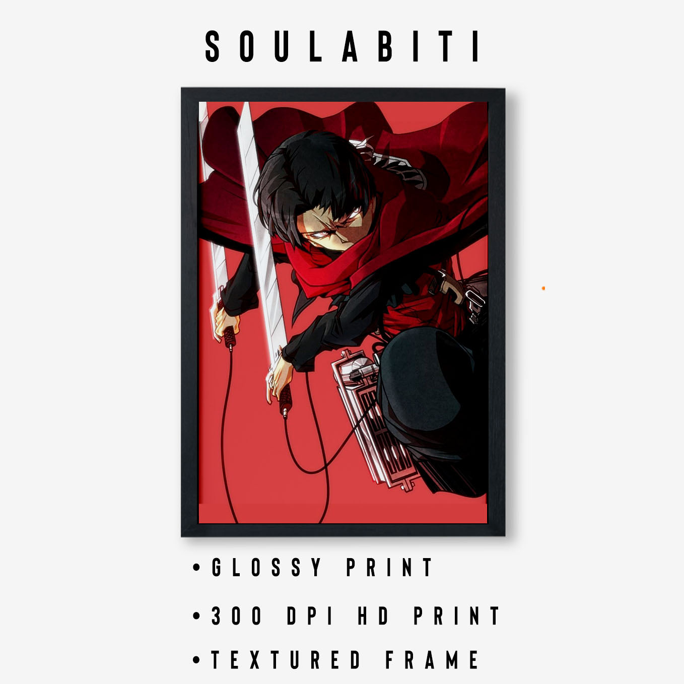 Attack on Titan Levi Ackerman anime Poster (13x19-Inch, Plexi-Glass, Textured Frame) - SoulAbiti