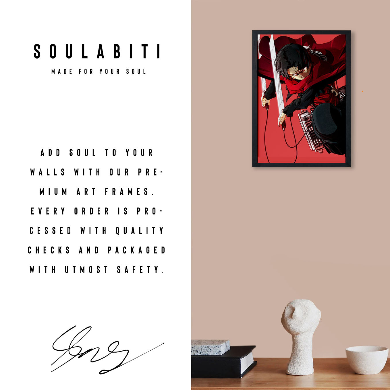 Attack on Titan Levi Ackerman anime Poster (13x19-Inch, Plexi-Glass, Textured Frame) - SoulAbiti