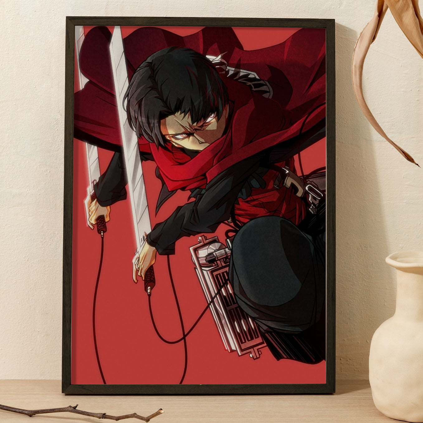 Attack on Titan Levi Ackerman anime Poster (13x19-Inch, Plexi-Glass, Textured Frame) - SoulAbiti